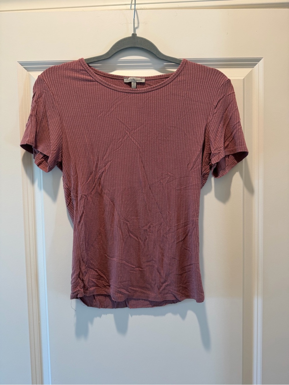 Charlotte Russe Ribbed Short Sleeve Tee - Dusty Mauve